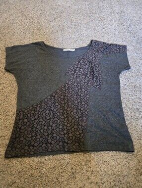 Chloe K Gray Short-Sleeve Top with Mauve Lace Diagonal Accent